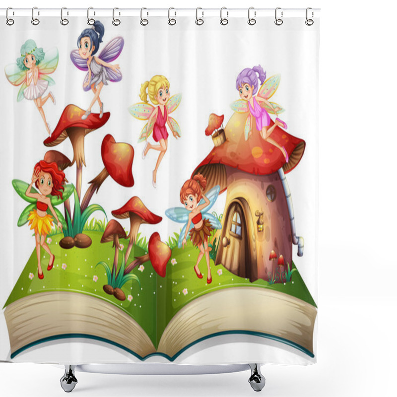 Personality  Fairies Flying Around The Mushroom House Shower Curtains