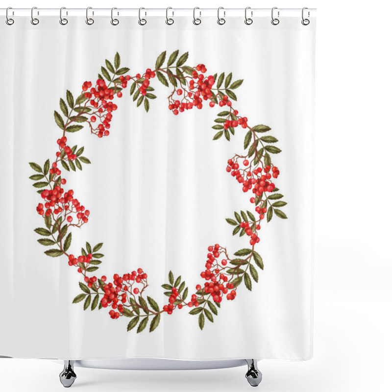 Personality  Wreath Of Rowan On White Background Shower Curtains