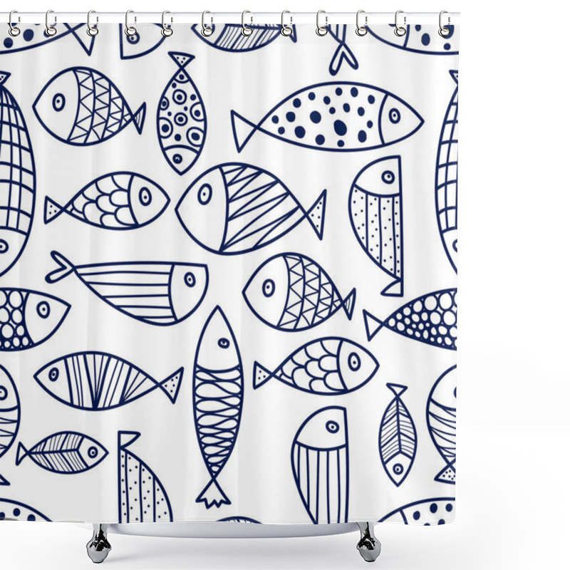 Personality  Blue Fish. Vector Seamless Pattern. Shower Curtains