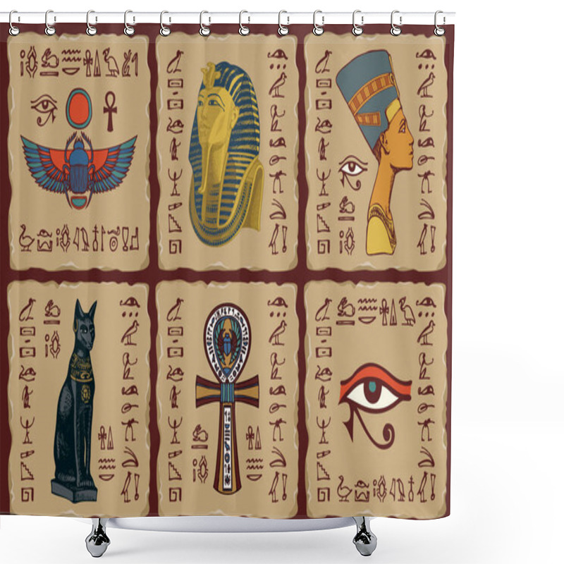 Personality  The Egyptian Symbols And Talismans. Set Of Vector Banners In Form Of Ceramic Tiles With Hieroglyphs And Images On The Theme Of Ancient Egypt. Advertising Posters Or Flyers For Travel Agencies Shower Curtains