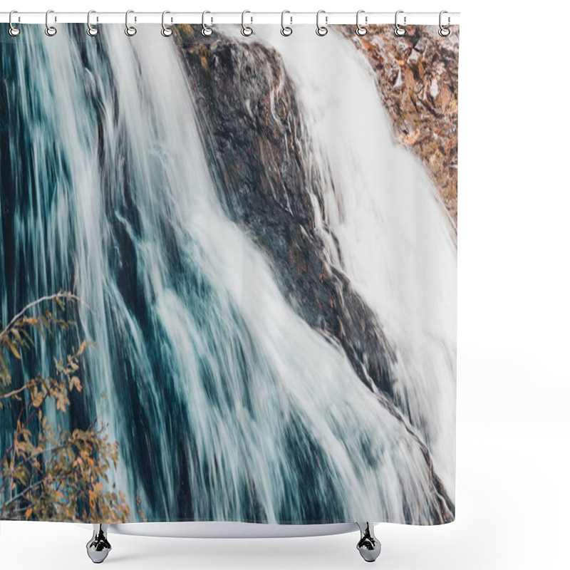 Personality  Mountain Waterfall In The Rocks. Mountain Stream, The Freshness Of The Rocks. Shower Curtains