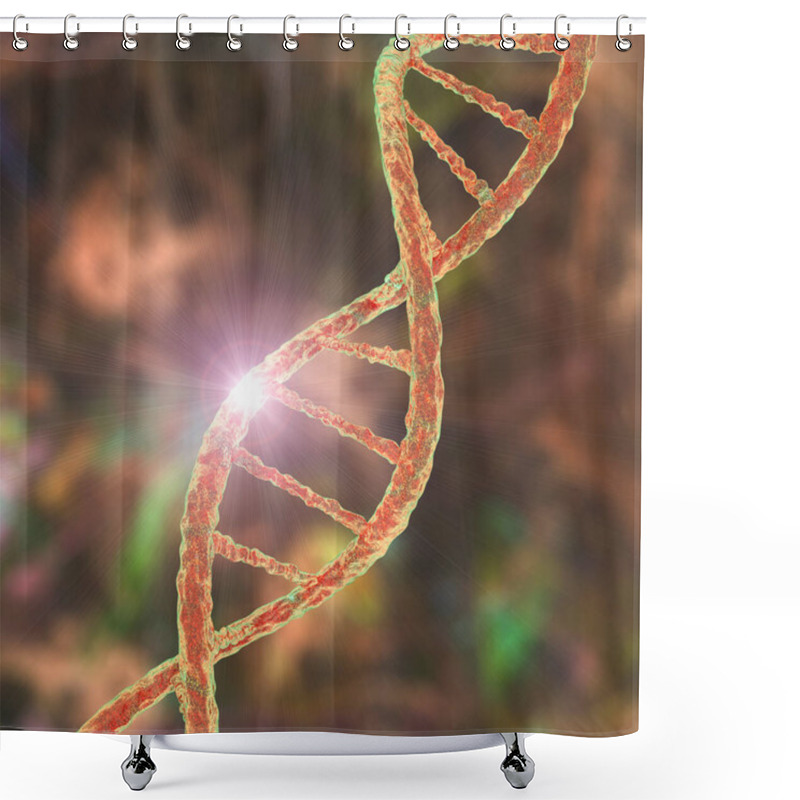 Personality  Genetic Mutation, Conceptual 3D Illustration. Double Stranded DNA Molecule With Mutation In A Gene. Concept For Genetic Disorder. Destroyed Human Genome. DNA Destruction And Gene Mutation Shower Curtains