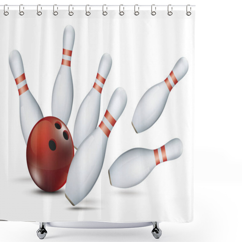 Personality  Bowling Pins And Red Ball On The White Background. Eps 10 Vector File. Shower Curtains