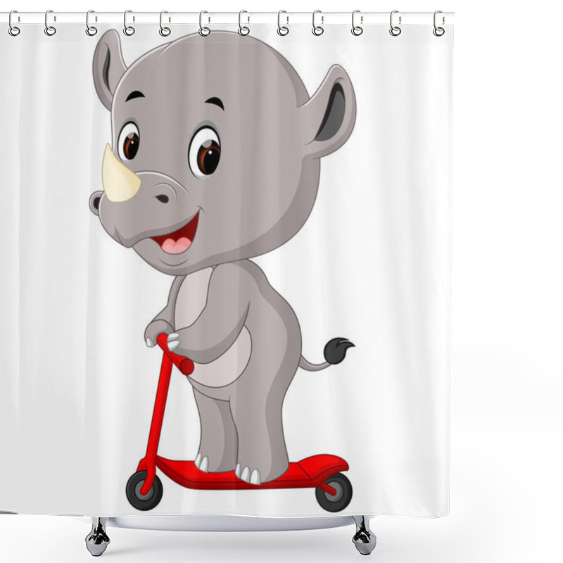 Personality  Cute Rhino Riding Push Scooter Shower Curtains