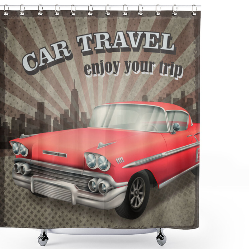 Personality  Veteran Classic Red Car With Retro Background Shower Curtains