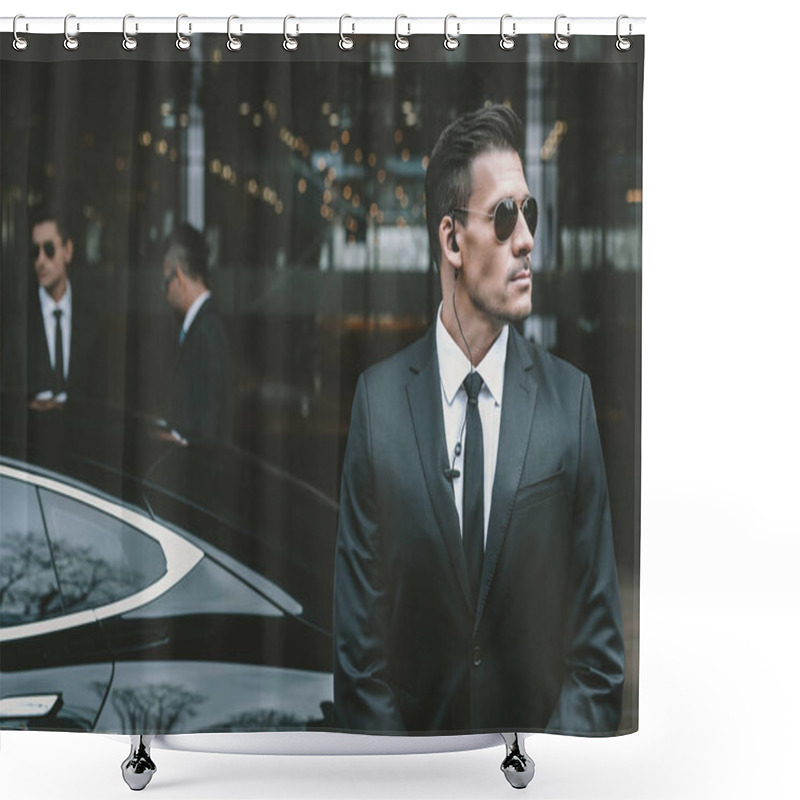 Personality  Bodyguard Standing At Businessman Car And Reviewing Territory  Shower Curtains