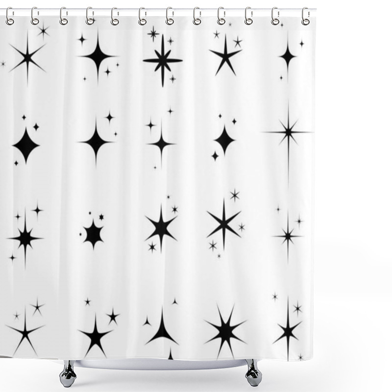 Personality  Set Of Isolated Monochrome Vector Signs. Black Sparkling Stars, Decoration Twinkle. Shower Curtains