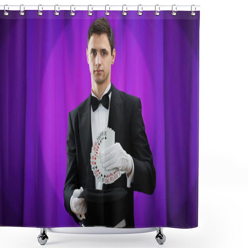 Personality  Magician Putting Playing Cards In Hat Shower Curtains