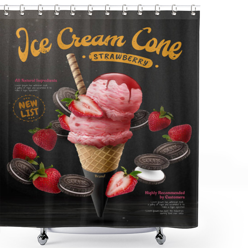 Personality  Strawberry Ice Cream Cone Poster Shower Curtains