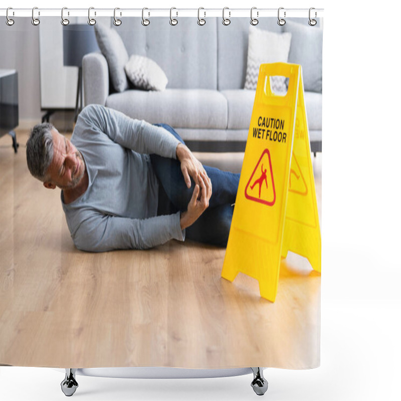 Personality  Slip Fall Accident. Floor Sign Caution And Safety Shower Curtains