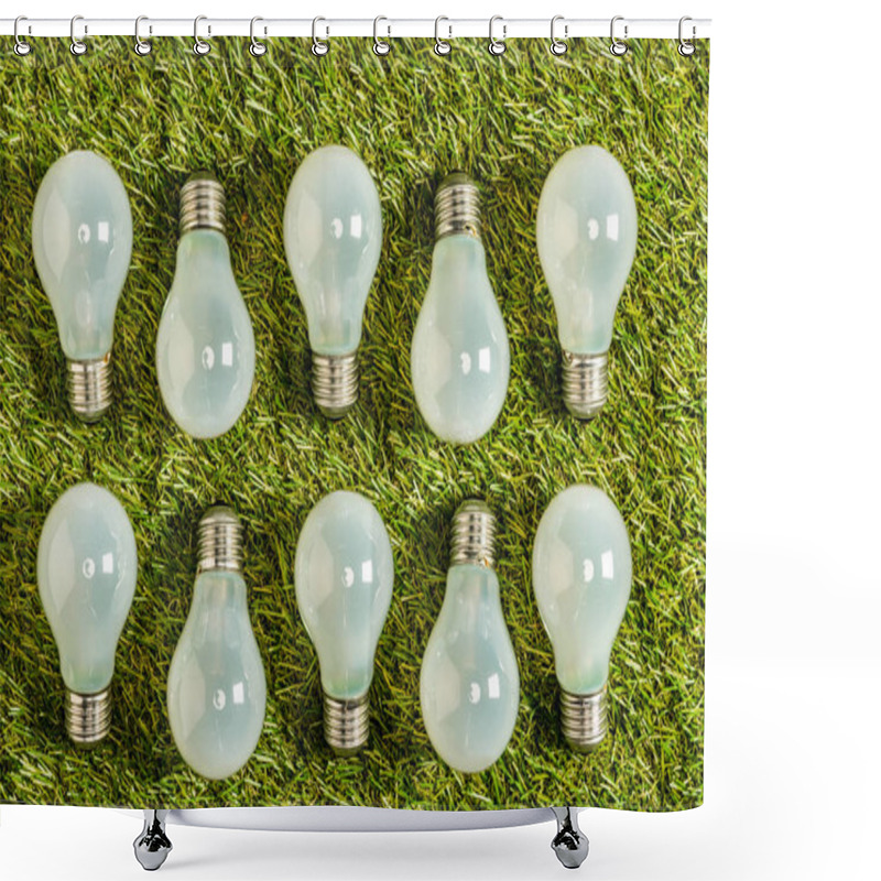 Personality  Top View Of Fluorescent Lamps On Green Grass, Energy Efficiency Concept Shower Curtains