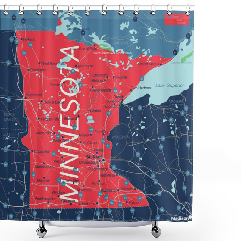 Personality  Minnesota State Detailed Editable Map Shower Curtains