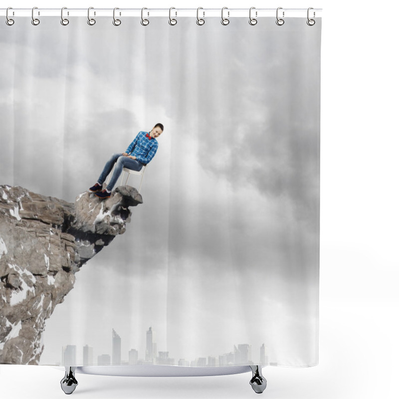 Personality  Woman On Top Of Rock Shower Curtains