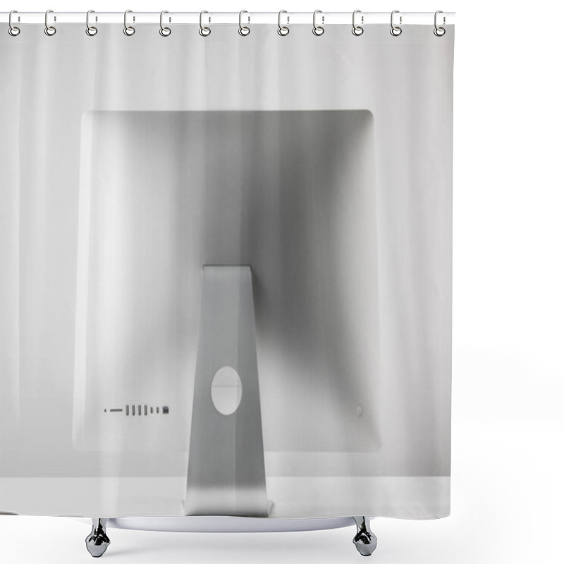 Personality  Back View Of Desktop Computer Monitor On White Shower Curtains