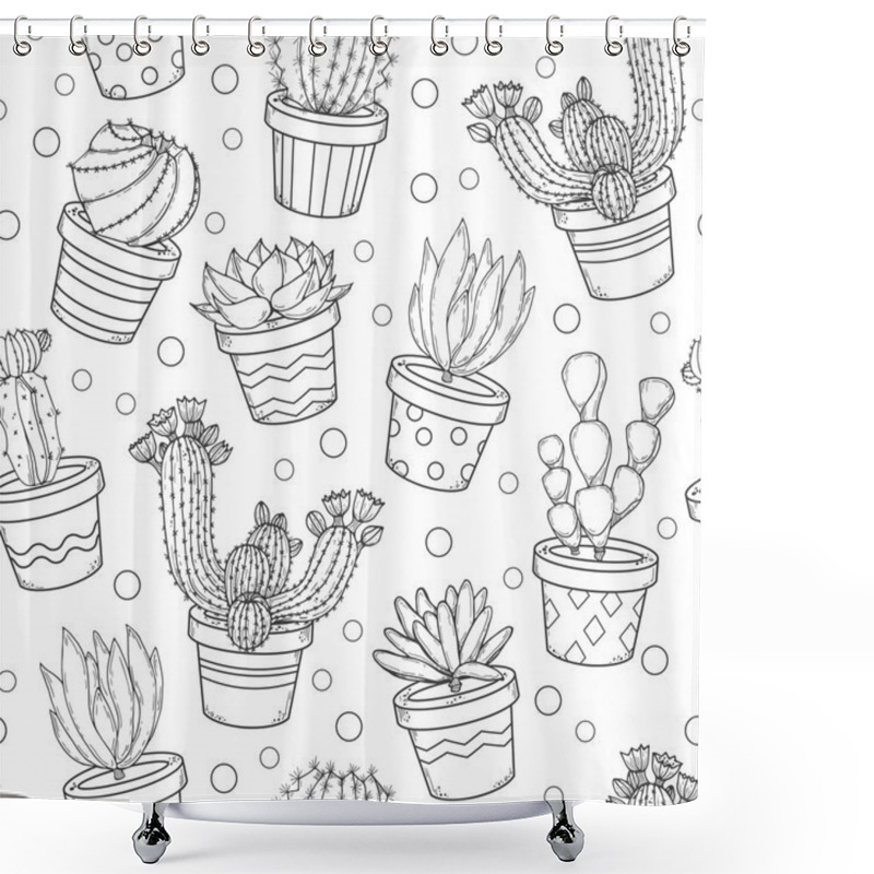 Personality  Cactus And Succulent Contour Seamless Pattern Shower Curtains