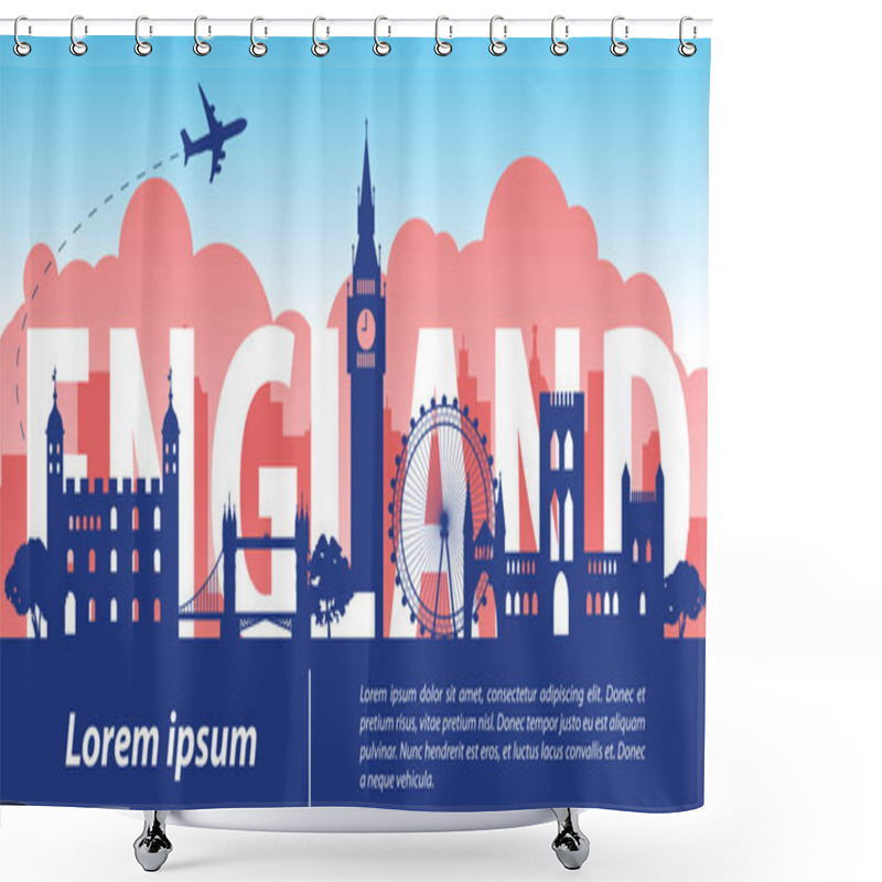 Personality  England  Top Famous Landmark Silhouette Style,Engand Text Within,travel And Tourism,vector Illustration Shower Curtains