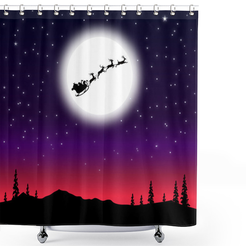 Personality  Santa's Sleigh At Christmas Night-Vector Shower Curtains