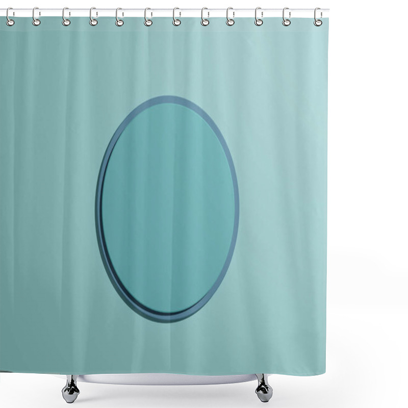 Personality  3D Illustration Of A Light, Sky Blue Circle Podium Or Stand Top View Flat Lay Product Display Minimal, Simple White Or Light Gray Background With Copy Space For Text Shower Curtains