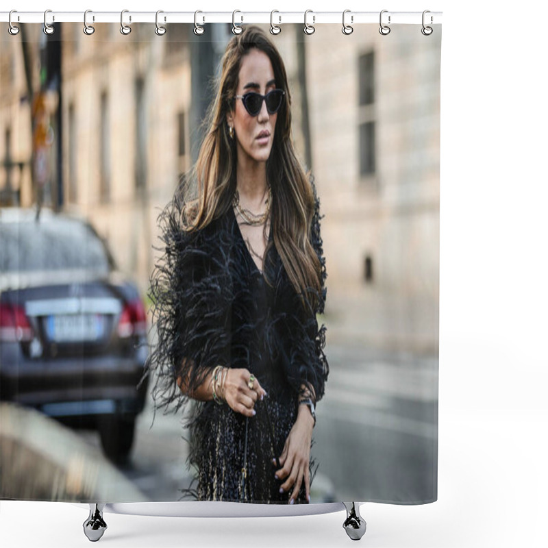 Personality  PARIS, France- March 5 2022: Tamara Kalinic  On The Street In Paris. Shower Curtains