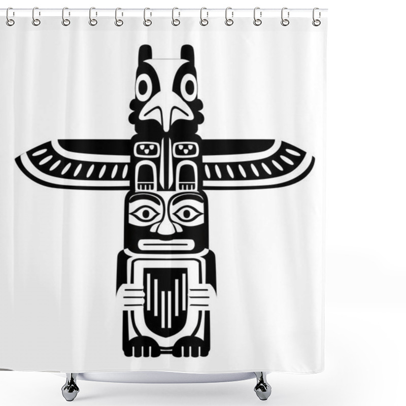 Personality  Black Silhouette. Indian Totem. Wooden Object Symbol Animal Plant Representation Family Clan Tribe. Flat Vector Illustration Isolated On White Background. Shower Curtains