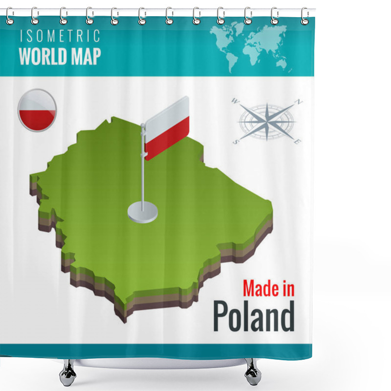 Personality  Isometric Map And Flag Of The Poland, Officially The Republic Of Poland. Country In Central Europe. Shower Curtains