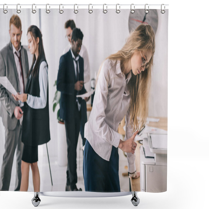 Personality  Group Of Young Businesspeople Working Together At Office Shower Curtains