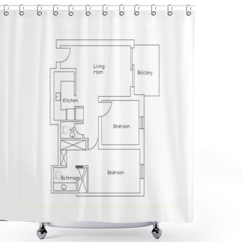 Personality  Blueprint Plan Black And White House Floor Plans Floorplan 2D Drawing Home Plan. Shower Curtains