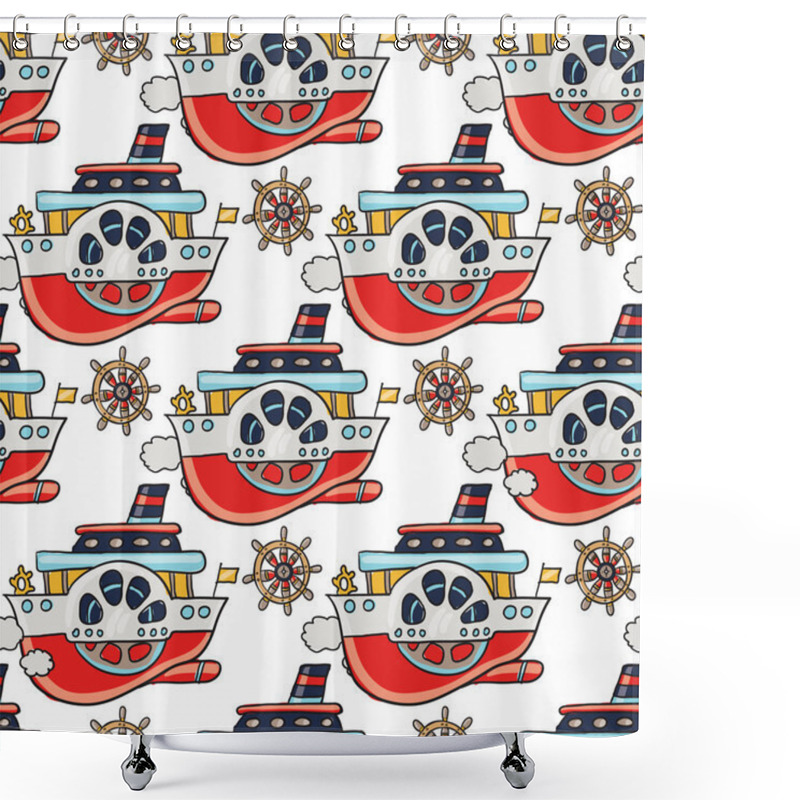 Personality  Cruise Boats And Steering-wheels Pattern Shower Curtains