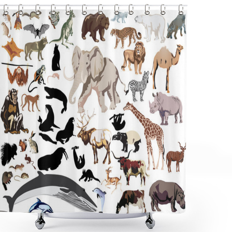 Personality  Set Of Wild Mammals Isolated On White Shower Curtains