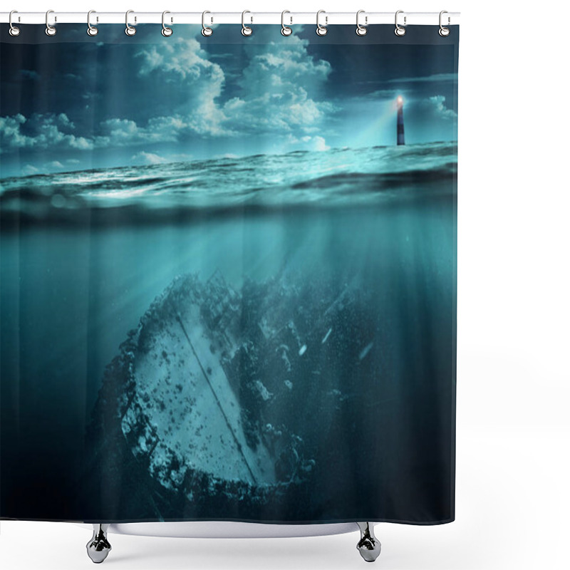 Personality  Shipwreck Is Illuminated By The Lighthouse Shower Curtains