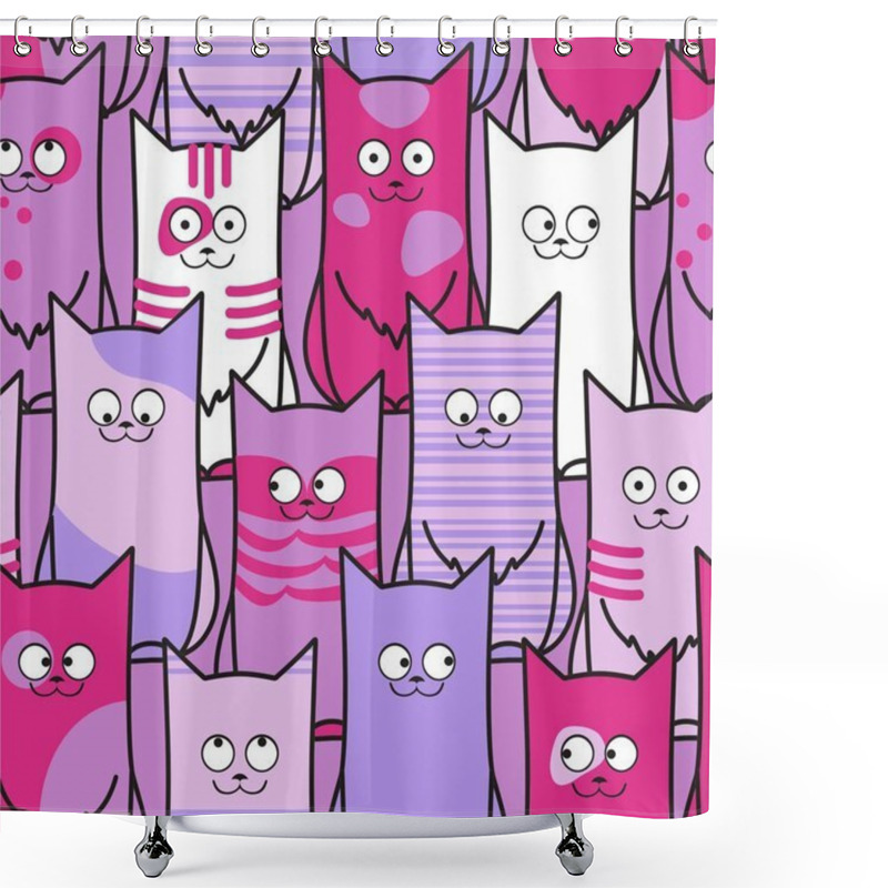 Personality  Lovely Drawing Of Cats That Sit In Rows. Seamless Pattern. Perfect For Greeting Cards, Wallpaper, Gift Paper, Web, Textile, Background, Winter Decorations. Shower Curtains