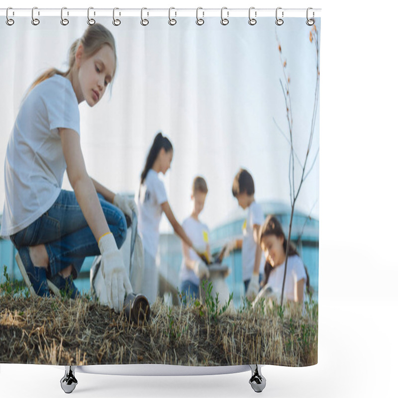 Personality  Sociable Girl Cleaning Park Of Her City Shower Curtains