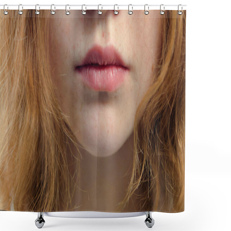 Personality  Natural Lips Of A Girl With Hair And Freckles June. Shower Curtains