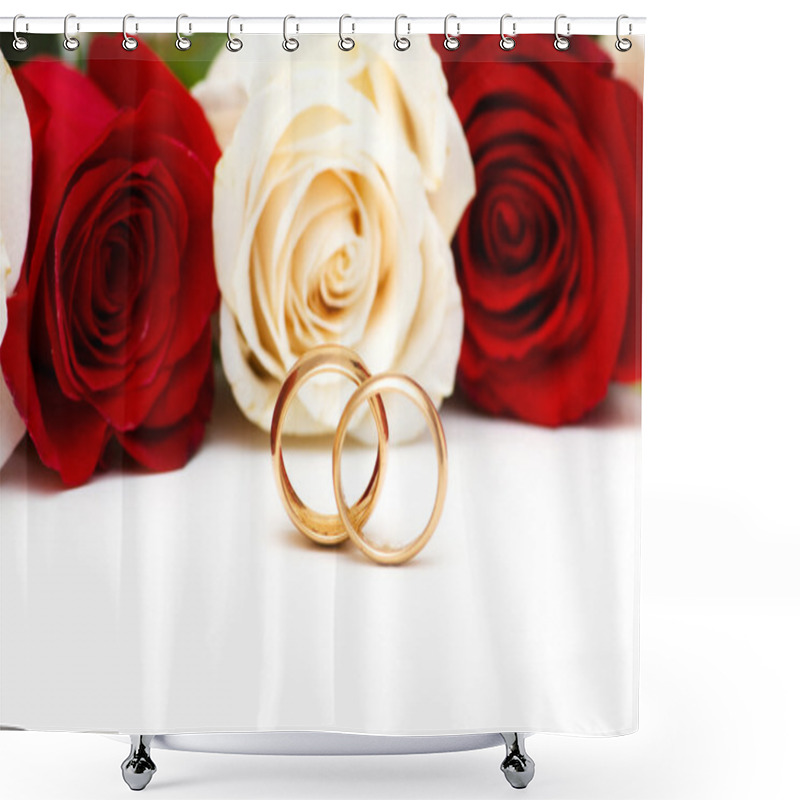 Personality  Roses And Wedding Rings Isolated Shower Curtains