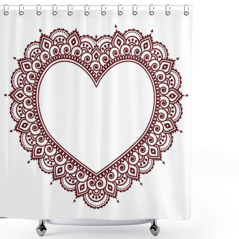 Personality  Valentine's Day Grettings Card With Heart Mehndi, Indian Henna Tattoo Pattern Shower Curtains