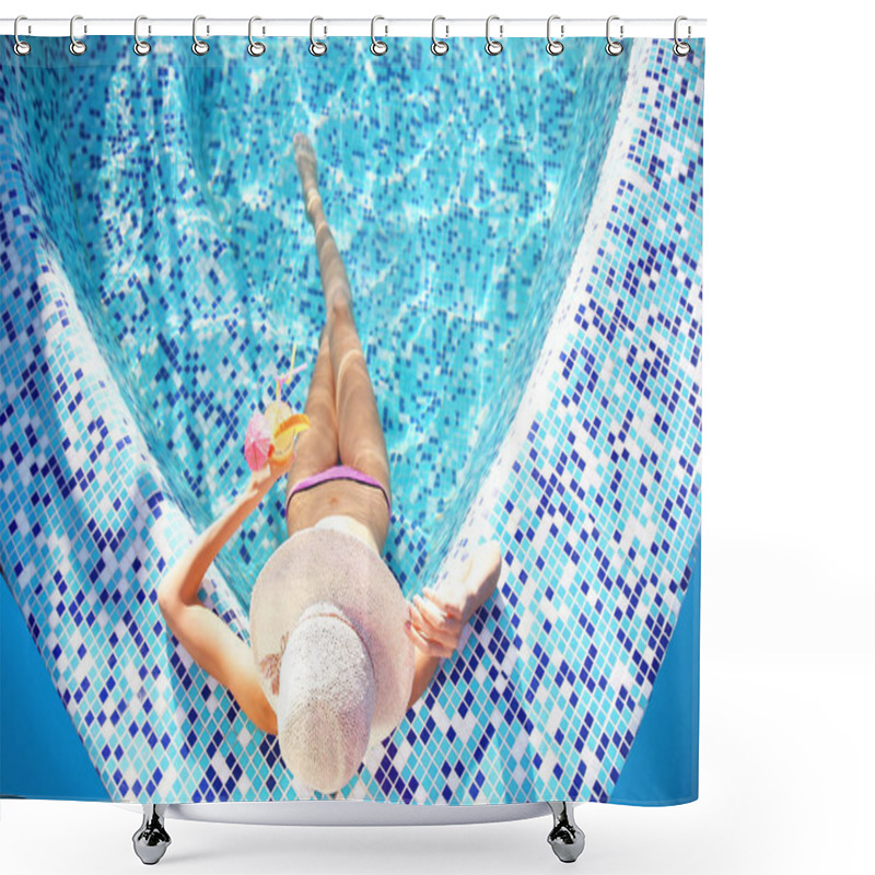 Personality  Woman With Cocktail In Swimming Pool Shower Curtains