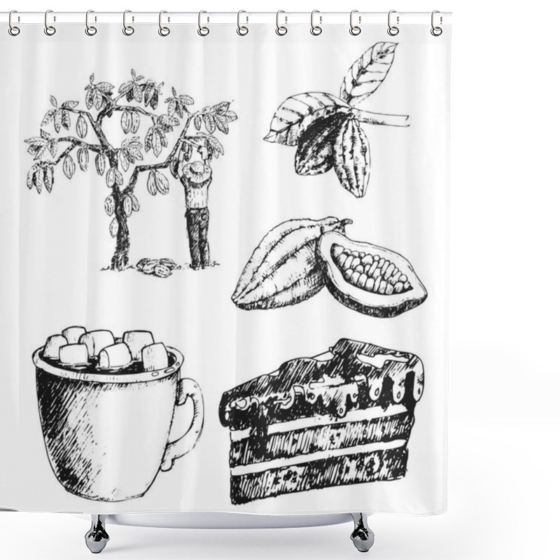 Personality  Vector Cocoa Products Hand Drawn Sketch Doodle Food Chocolate Sweet Illustration. Shower Curtains