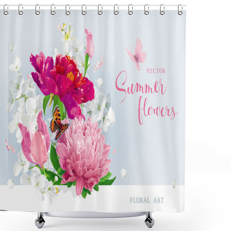 Personality  Red Pink Summer Flowers Bouquet Shower Curtains