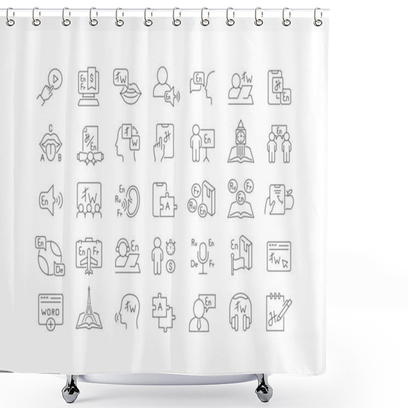 Personality  Foreign Language. Collection Of Perfectly Thin Icons For Web Design, App, And The Most Modern Projects. The Kit Of Signs For Category Education. Shower Curtains