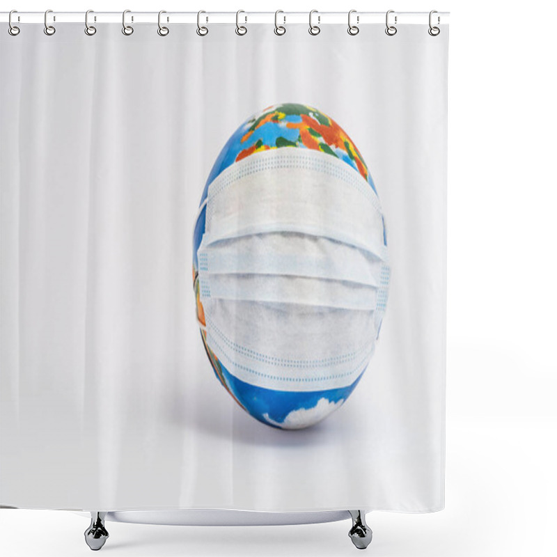 Personality  Globe In Medical Mask On White With Copy Space Shower Curtains