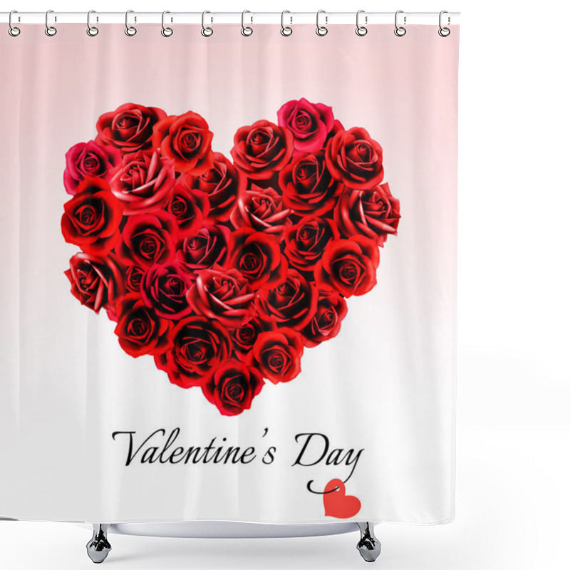 Personality  Valentine's Day Gift Card. Heart Made Of Red Roses. Vector. Shower Curtains