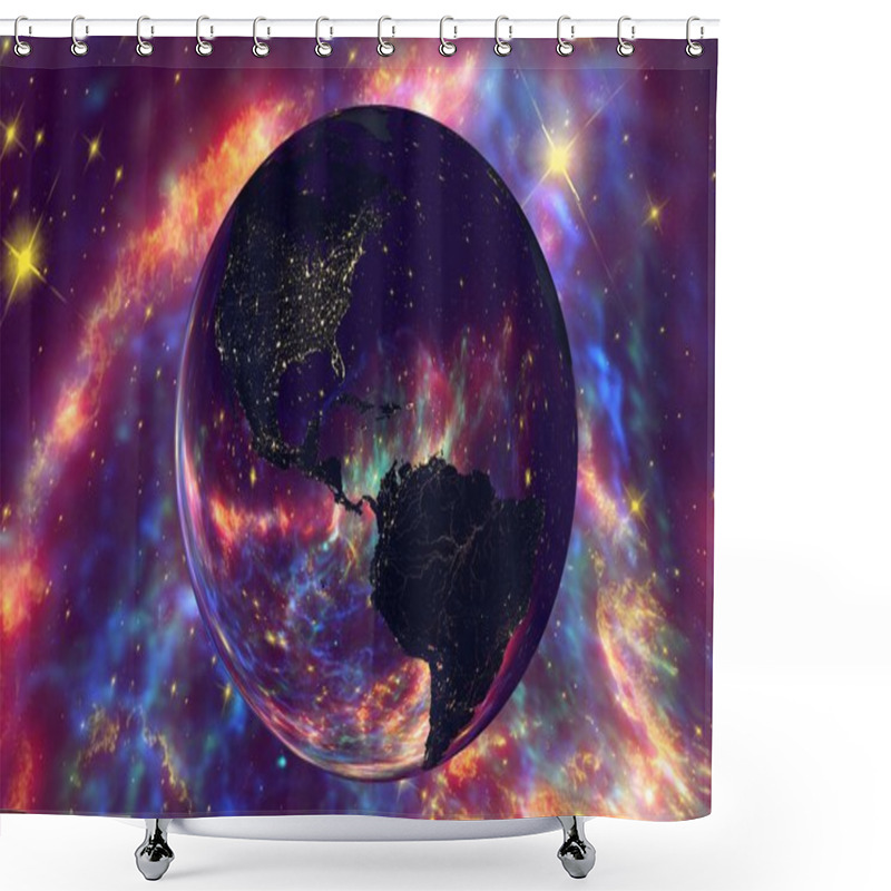 Personality  Americas From Space In Night On Surrealistic Background Shower Curtains