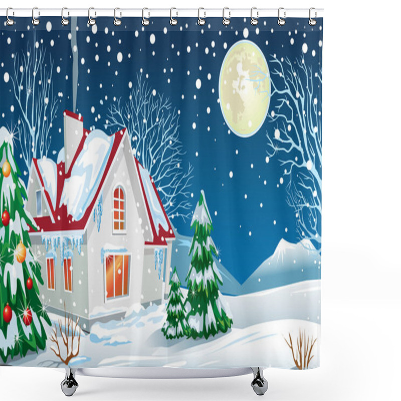 Personality  Winter Landscape With A House Shower Curtains