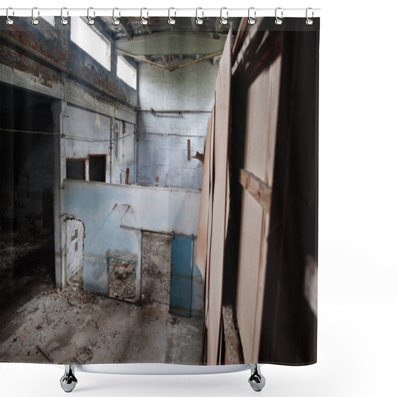 Personality  Industrial Interior Of An Old Abandoned Factory.  Shower Curtains