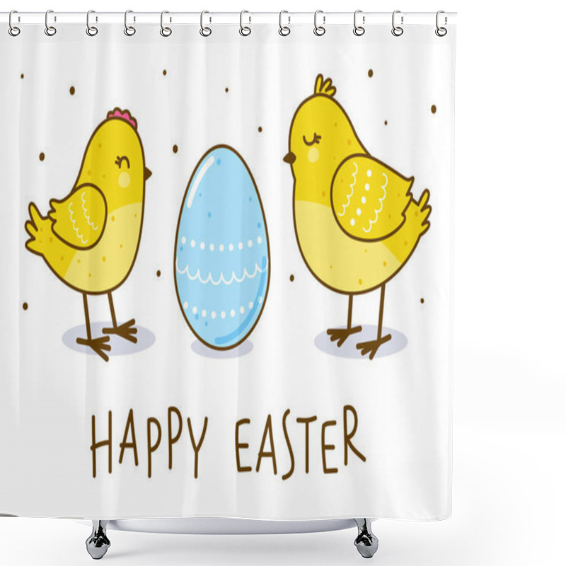 Personality  Easter Greeting Card With Cute Chickens Isolated On White Background Shower Curtains