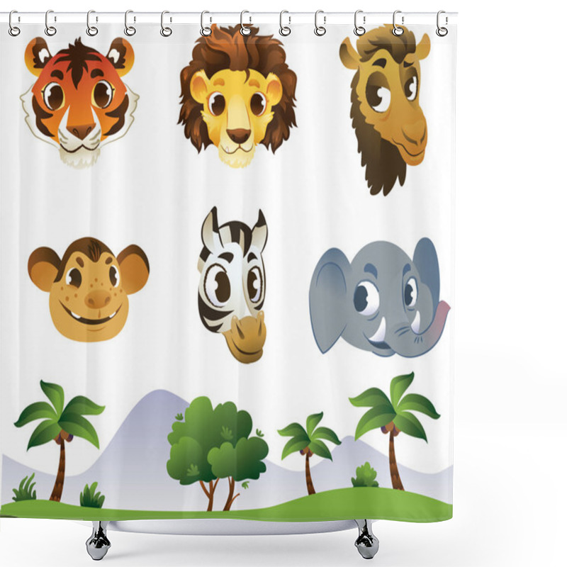 Personality  Set Of Cartoon Animal Heads Shower Curtains