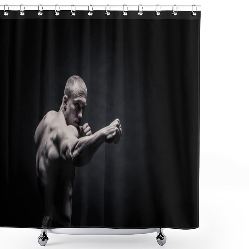 Personality  Portrait Of A Male Bodybuilder, Straining Muscles In Sports Pose Shower Curtains