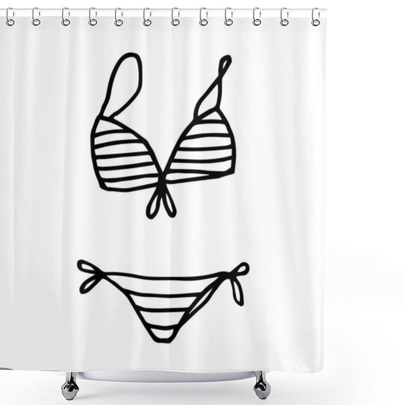 Personality  Hand Drawn Women Swimsuit In Doodle Style. Swimwear Vector Illustration Isolated On White Background. Shower Curtains