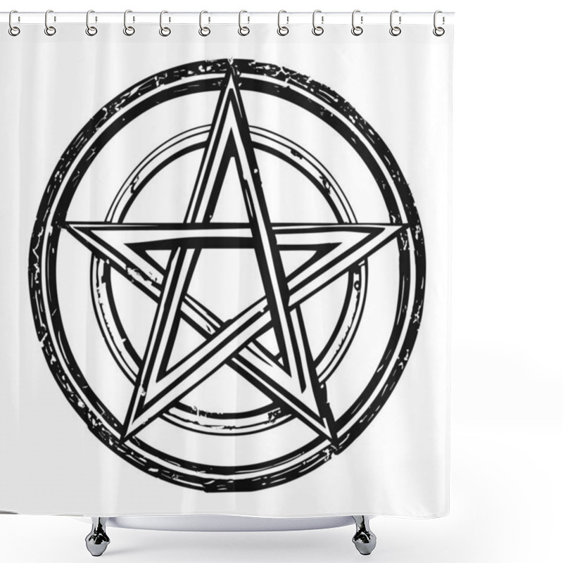 Personality  Pentacle Sign. Occultism, Magic, Witchcraft. Vector Graphics Grunge Illustration Shower Curtains