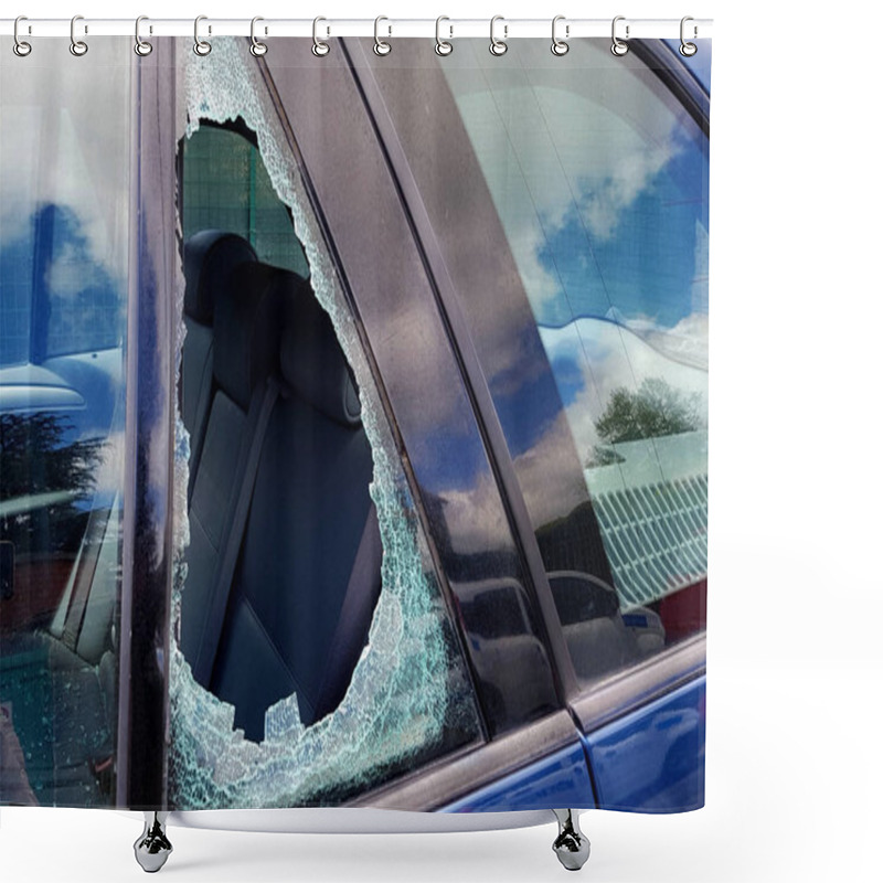 Personality  Broken Blue Car Window. Close-up Shower Curtains